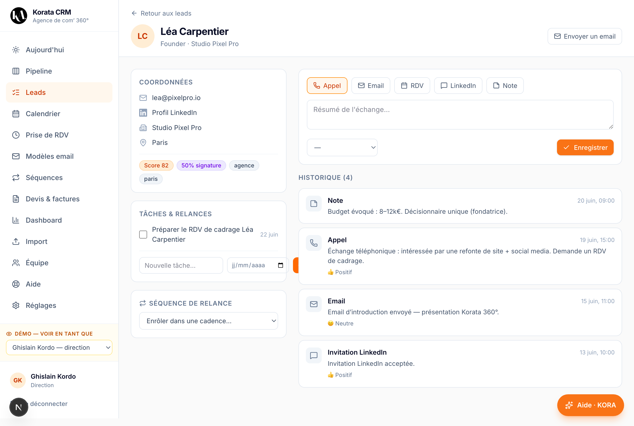 Fiche lead — le cœur du métier