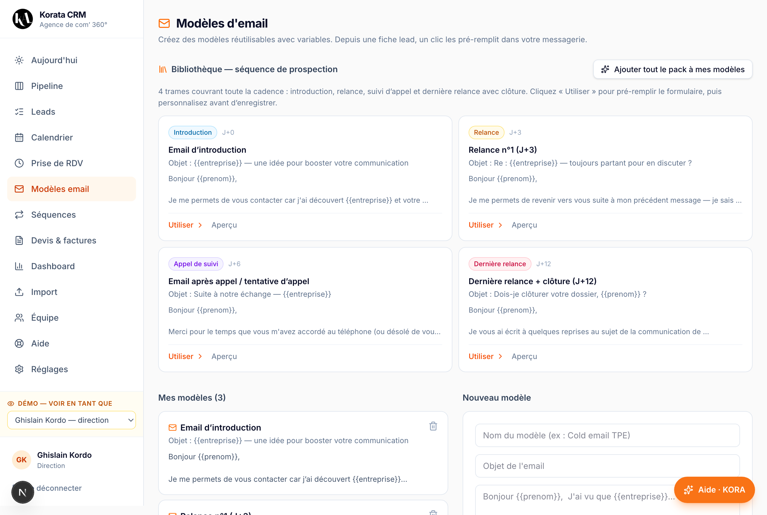 Modèles d’email